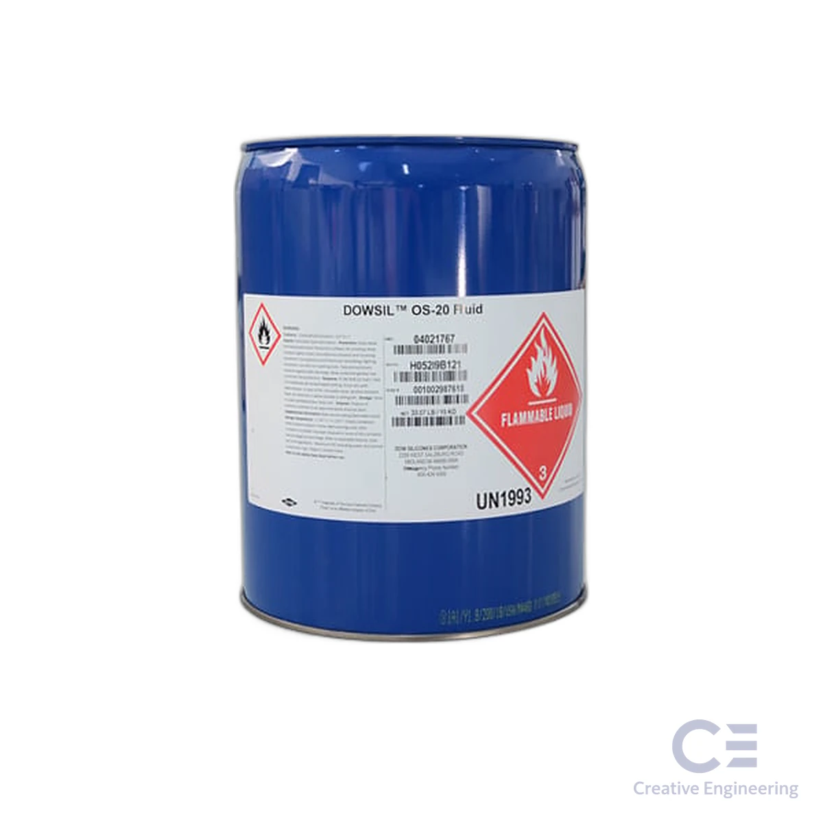 Thùng DOWSIL OS-20 Fluid 15 kg, nhãn chất lỏng dễ cháy UN1993